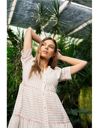 VESTIDO DE RAYAS BEIGE    HONGO