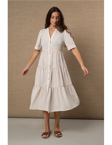 VESTIDO DE RAYAS BEIGE    HONGO