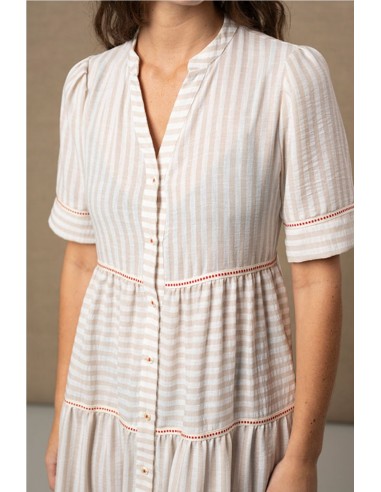 VESTIDO DE RAYAS BEIGE    HONGO