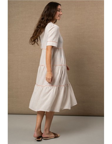 VESTIDO DE RAYAS BEIGE    HONGO