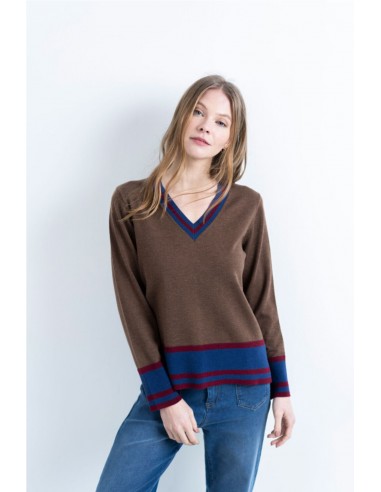 JERSEY PICO CONTRASTE  HONGO MARRON